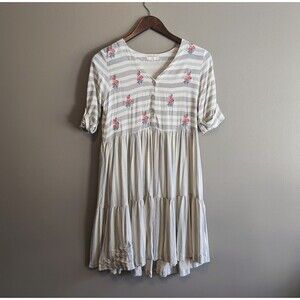 Bombay Paisley Women’s Small Green Blue Floral Striped Short Sleeve Dress